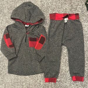 NWOT Boys 18/24 month Gray and Red Plaid elbow patch Jacket and Pants Set